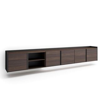 Skraut Home Mueble tv efecto madera roble oscuro y negro 309x35x50cm colgado