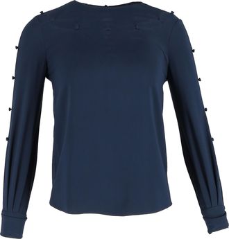 Oscar De La Renta Oscar de la Renta Bateau-halslijnblouse in marineblauwe zijde