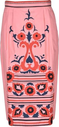 Hache Pink Bold Floral Printed Cotton Midi Skirt