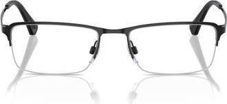 Emporio Armani 55mm Rectangle Optical Glasses in Shiny Black /Demo Lens at Nordstrom