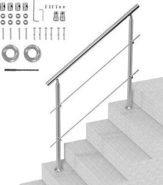 OEM Pasamanos De Escalera 120 Cm Barandilla De Escalera Para Escalones Exteriores De Acero Inoxidable 2 Travesa&ntilde;os Con Kit De Instalaci&oacute;n Barra De Agarre 