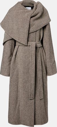 Ferragamo Herringbone wool and cotton wrap coat