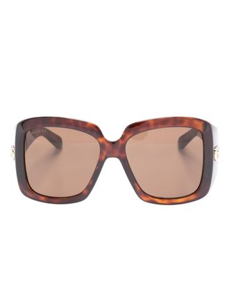 Gucci Occhiali da sole oversize con effetto tartarugato - Marrone