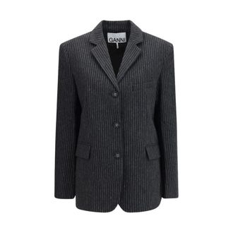 Ganni Jassen, Dames, Grijs, S, Leer, Pinstripe Tailored Blazer