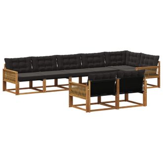 vidaXL Conjunto De Sof&aacute;s De Exterior Con Coj&iacute;n 8 Pcs Natural Y Negro Vidaxl