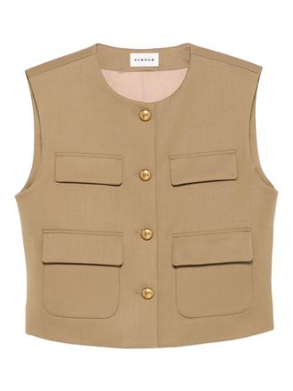 P.A.R.O.S.H. button-fastening pocketed waistcoat - women - Elastane/Recycled Virgin Wool/Acetate/Viscose - L - Brown