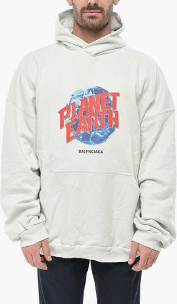 Balenciaga Felpa Hoodie In Cotone Effetto Vintage con Tasca a toppa Balenciaga