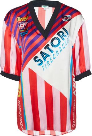 Kenzo striped-print silk top - Red