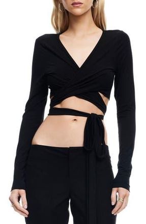 Lioness Boundless Long Sleeve Wrap Crop Top in Noir at Nordstrom Rack, Size X-Large