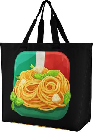 Generic Pasta And Spaghetti Italy Flag Large Reusable Shopping Bag Lightweight Foldable Tote Bags Washable Shoulder Handbag