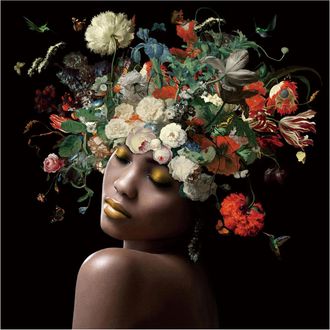 Schubiger M&ouml;bel Digitaldruck auf Glas Lady mit Blumenper&uuml;cke