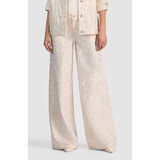 Alice & Olivia Amazing Stud Embellished Baggy Wide Leg Jeans in Off White/Multi at Nordstrom, Size 27