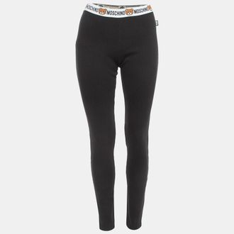 Moschino Black Cotton Knit Waist Band Detail Leggings