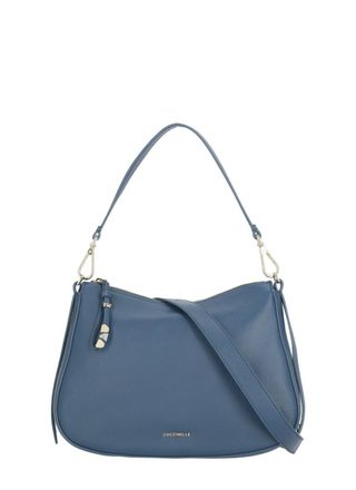 Coccinelle Compact Blue Leather Shoulder Bag With Versatile Strap Options