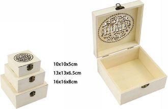 Trade Shop Trade Shop - Set 3 Pz Scatole Legno Decoupage Portagioie Incise Home Scatola Cofanetto 74010a