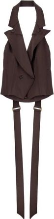 Elisabetta Franchi Geknoopte V-hals Vest - Dames - Bodywarmers - Bruin - S - Polyester - Jassen