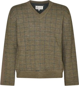 Maison Margiela V-hals Trui - Heren - V-hals truien - Groen - S - Wol - Truien & Vesten