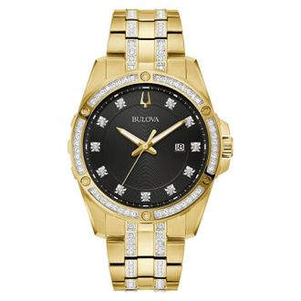 Bulova Crystal Quartz Black Dial Mens Watch 98B399