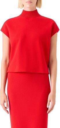 Akris Mock Neck Cap Sleeve Stretch Virgin Wool Sweater in Bright Red at Nordstrom, Size 12