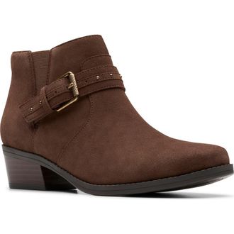 Clarks Danyelle Wish Ankle Bootie - Wide Width Available in Brown Suede at Nordstrom Rack, Size 8.5