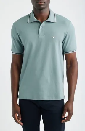 Emporio Armani Tipped Cotton Polo Shirt in Teal at Nordstrom, Size Xx-Large