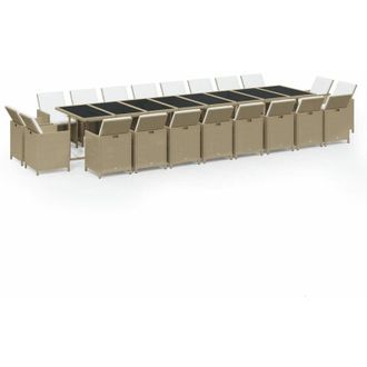 vidaXL Set Comedor De Jard&iacute;n 21 Pzas Con Cojines Rat&aacute;n Sint&eacute;tico Beige Vidaxl