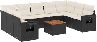 vidaXL Vidaxl - Set De Sof&aacute;s De Jard&iacute;n 10 Pzas Cojines Rat&aacute;n Sint&eacute;tico Negro