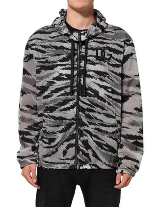 Dolce & Gabbana Mens Gray Camouflage Hooded Sweatshirt Jacket Clothing