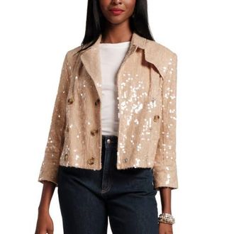 Frances Valentine Sequin Moto Jacket Sequin Cotton Twill in Champagne at Nordstrom, Size 3X