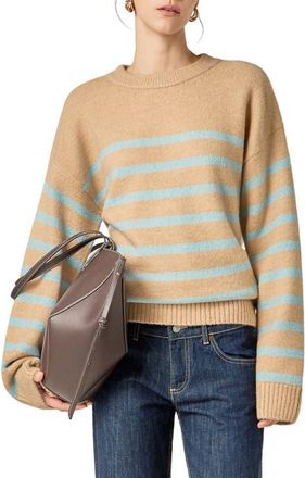 English Factory Stripe Crewneck Sweater in Tan/Powder Blue at Nordstrom, Size Medium