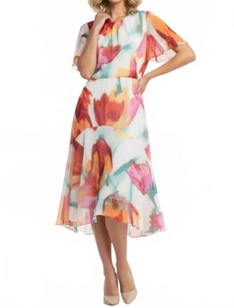 Maggy London Floral Chiffon Midi Dress In Cream Cord