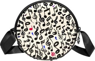 Generic Circle Crossbody Bag for Women, Musical Notes Small Sling Bag Daypack with Zipper Adjustable Shoulder Straps Casual Ladies Girls Round Purse