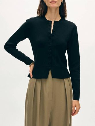 White + Warren Superfine Merino Cardigan In Black