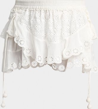 Isabel Marant Neis Eyelet Ruffle Pull-On Shorts