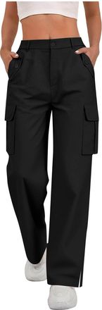 Generic Cargo Joggers for Women UK - Wide Leg Sweatpants, Hem Side Split Trousers, Athletic Jogging Bottoms, Casual Loose Fit Loungewear, Button Solid Color P