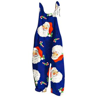 Generic Christmas Jumpsuit for Women UK Women Christmas Print Dungarees Casual Loose Plus Size Sleeveless Jumpsuits Gonk Elk Wine GlassJumpsuits One Piece Pla