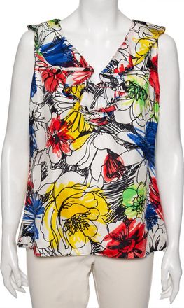 Moschino Boutique Moschino Multicolor Floral Printed Ruffled Front Sleeveless Top