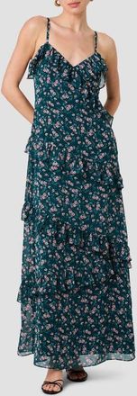 French Connection Marina Lucia Floral Chiffon Tiered Maxi Dress in Deep Teal Lucia Fleur Multi at Nordstrom, Size 10
