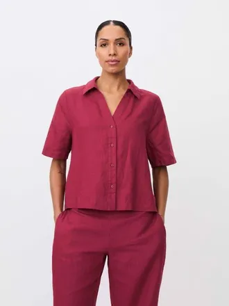 Masai Mairyssa Smock Back Linen Shirt in Beet Red at Nordstrom, Size Medium
