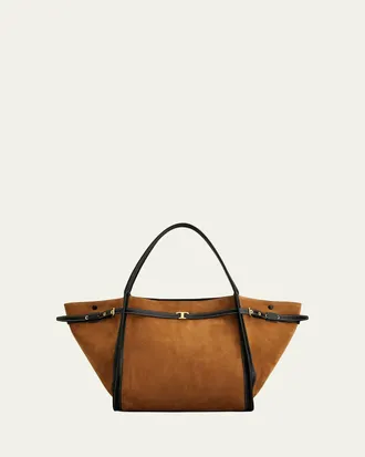 Tod's T Timeless Belted Suede Shopping Tote Bag