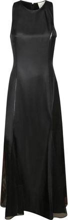 Loulou Studio Iraka Midi Jurk - Dames - Casual kleedjes - Zwart - S - Leer - Kleedjes
