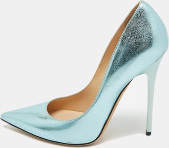 Jimmy Choo London Light Blue Foil Leather Pointed Toe Pumps