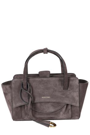 Hidesins Gray Small Suede-Finish Flap S Pocket Leather Shoulder Bag