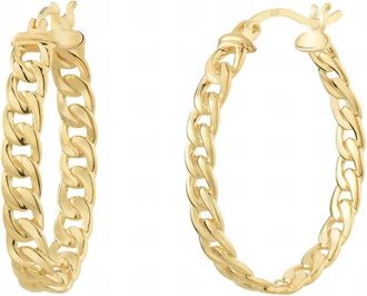 Gold & Honey Womens Curb Link Oval Hoop Earrings In Gold