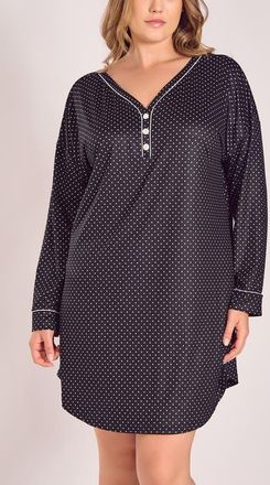 iCollection Microfiber Knit Sleep Shirt with Functional Buttons in Black at Nordstrom, Size 3X