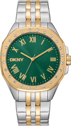DKNY Women Watch, Two Tone Silver & Gold Color Case, Dark Green Dial, Two Tone Silver & Gold Color Metal Bracelet, 3 Hands, 5 ATM