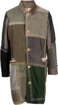 By Walid Single-Breasted Coats, male, Multicolor, L, Embroidered Patchwork Cotton Coat