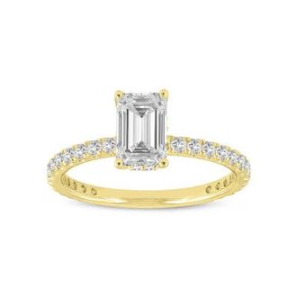 LuvMyJewelry Meline14K Yellow Gold Emerald Cut Lab Grown Diamond Hidden Halo Engagement Ring - 2.08 Ct at Nordstrom, Size 6.5