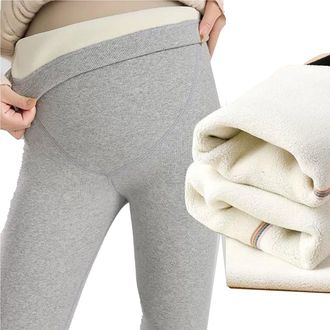 Generic Winter Maternity Leggings, Fleece Lined Thermal Pants High Waist Over The Bump Support | Adjustable Belly Band(Light Gray,M)