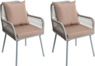 Hhg Set 2 sedie da giardino HHG 475, da esterno alluminio intrecciato a corda Rope, grigio chiaro, cuscini taupe